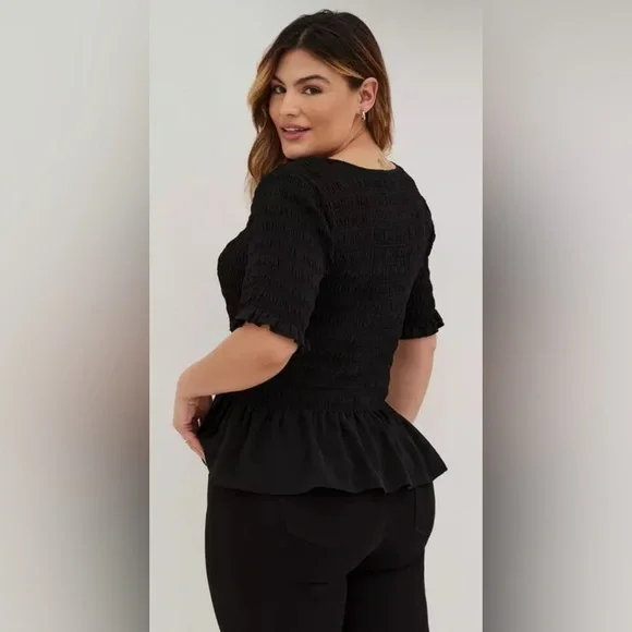 Torrid Black Smocked Peplum Blouse - Picture 4 of 7